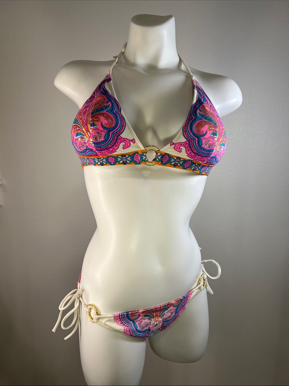 Victoria's Secret Pink Paisley Ring-Accent Triangle Bikini Set MEDIUM